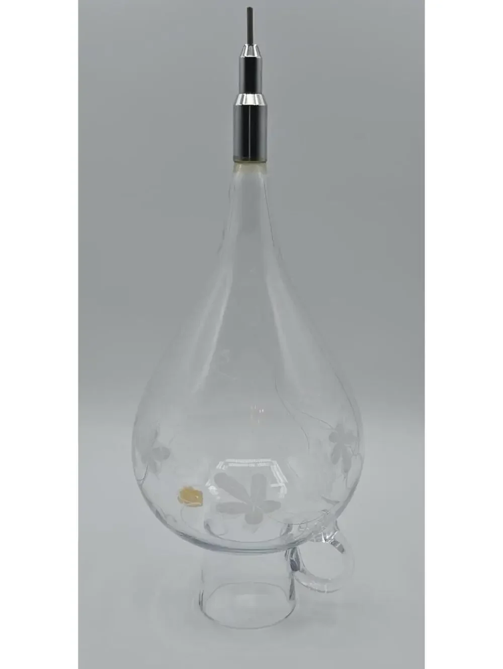 Vintage Etched Glass Decanter Dispenser w/ Floral GrapeDesign & Pour Spout